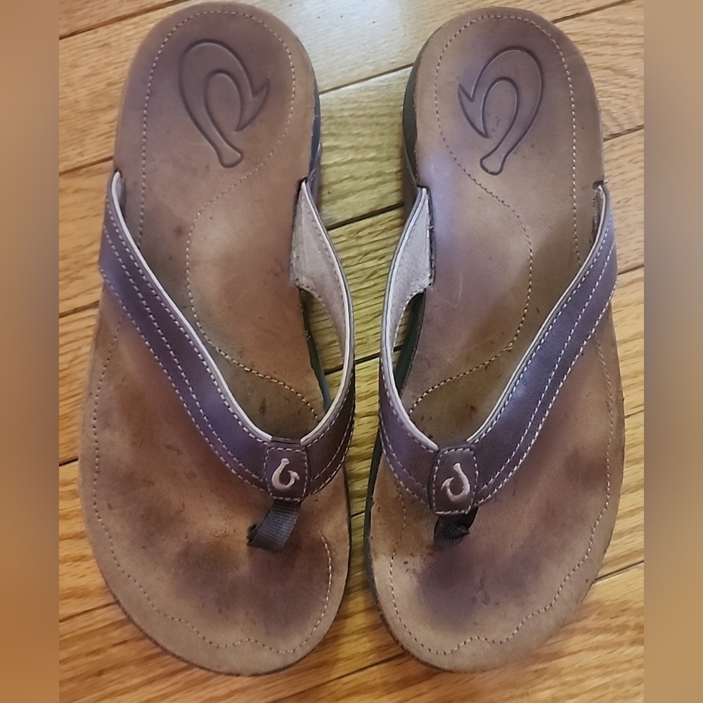Olukai Kumu Brown Leather Flip Flops Thong Women's Sandal